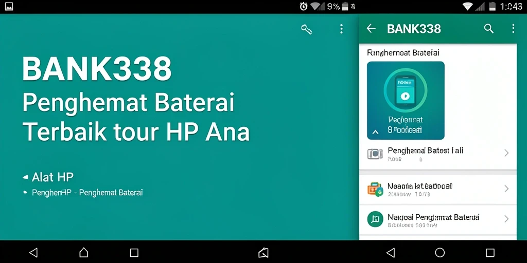 Tampilan antarmuka utama BANK338 yang menunjukkan cara kerja penghemat baterai.