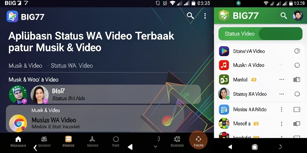 Antarmuka sederhana aplikasi BIG77 untuk status WA video.