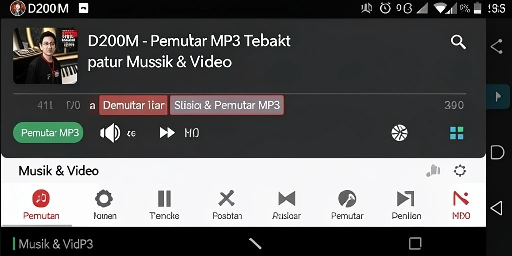 Tampilan antarmuka D200M yang menarik dan fungsional untuk Pemutar MP3.