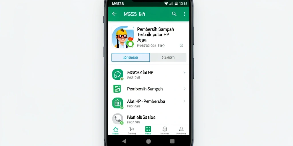 Screenshot antarmuka aplikasi MG525 saat membersihkan sampah.